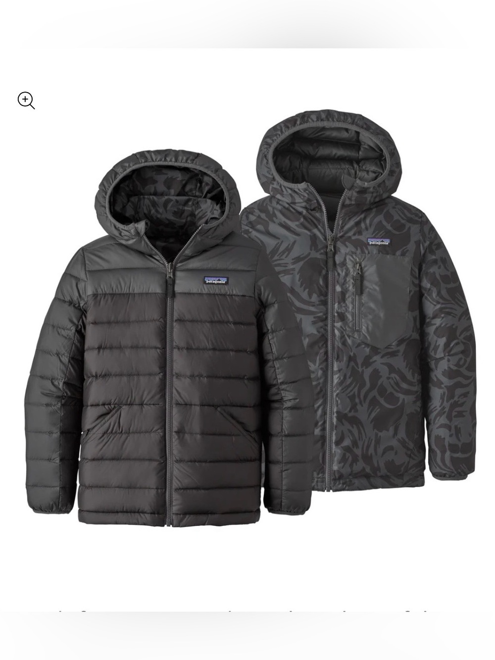 Patagonia Reversible Down Sweater Hoody Jacket, Size Large (12) in Forge Grey